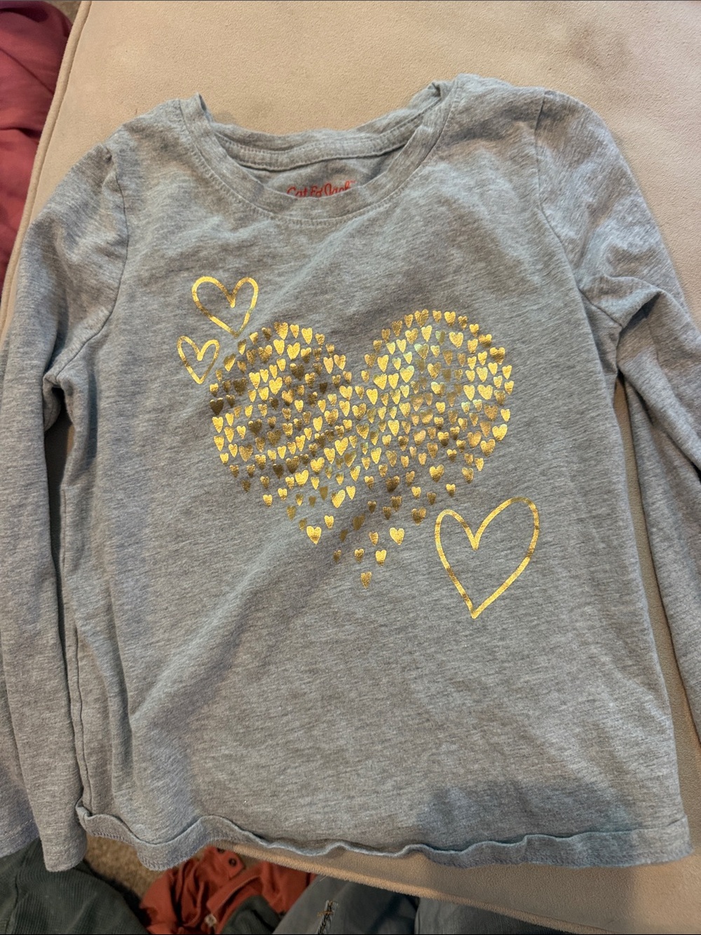 Cat & Jack Gray Long Sleeve Top with Gold Heart Design